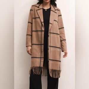 Z Supply Tan Plaid Fringe Coat